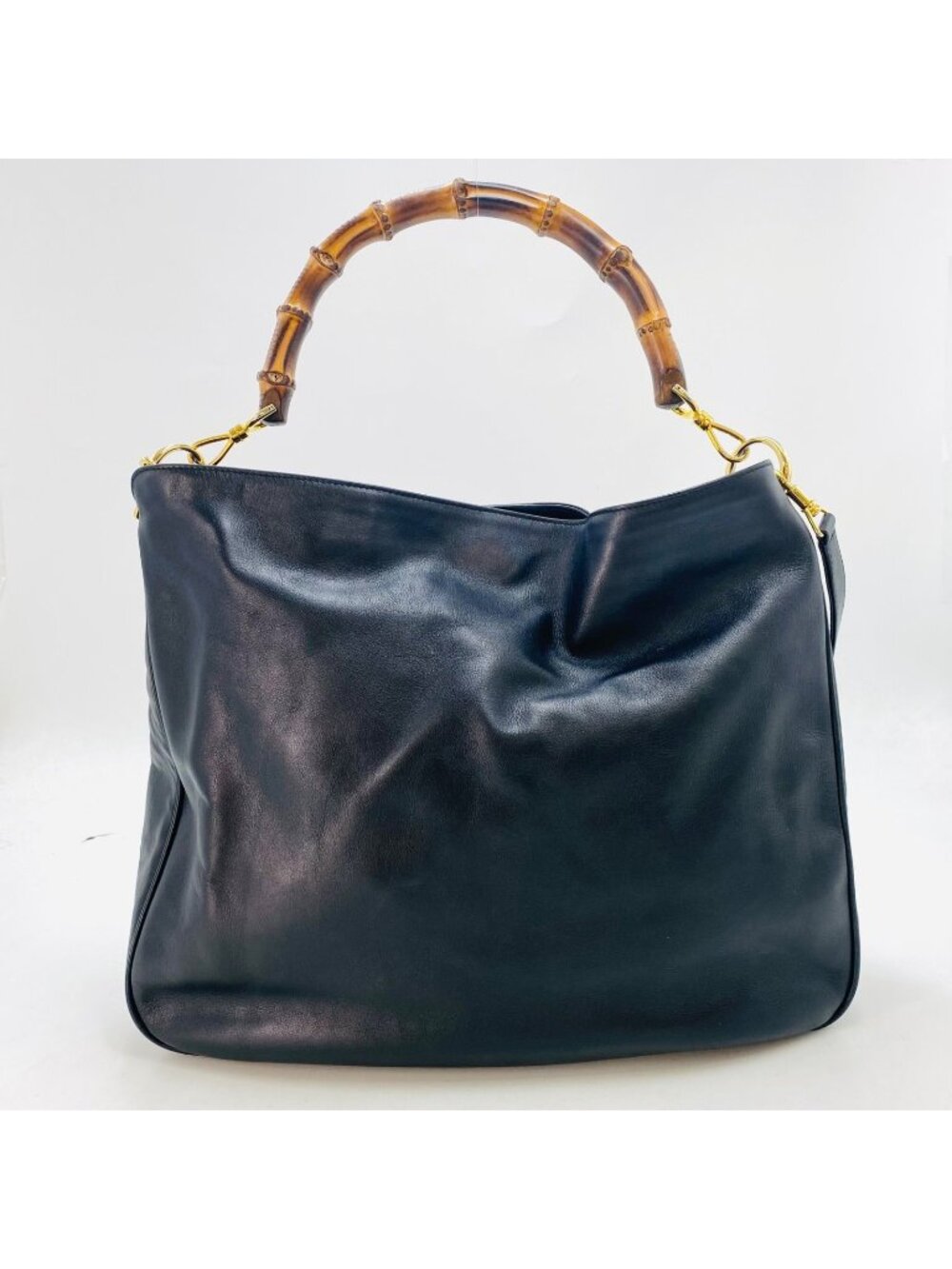 Gucci Bamboo Leather 2-Way Shoulder Hand Bag Black